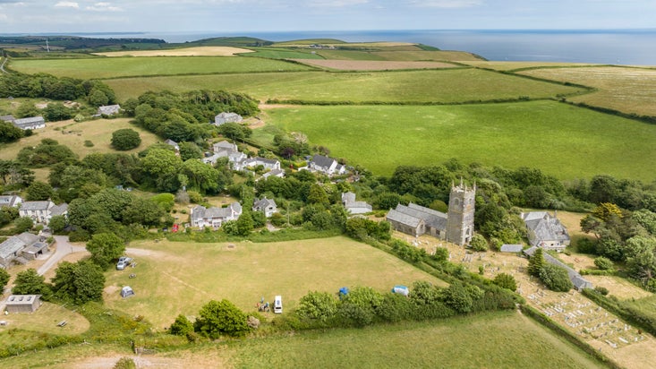An aerial view of Highertown Farm Campsite, Cornwall